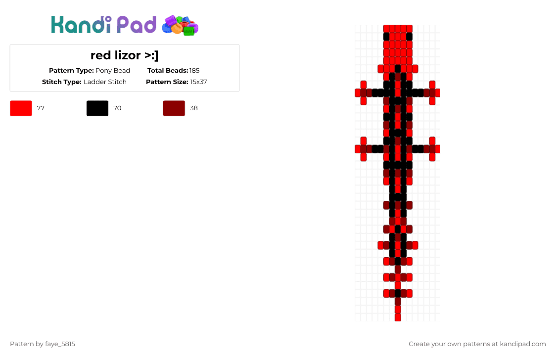 red lizor >:] - Pony Bead Pattern by faye_5815 on Kandi Pad - rain world,red,black
