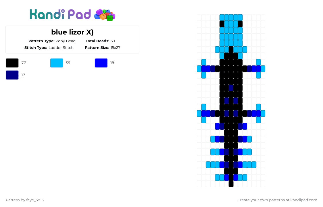blue lizor X) - Pony Bead Pattern by faye_5815 on Kandi Pad - light blue,purple