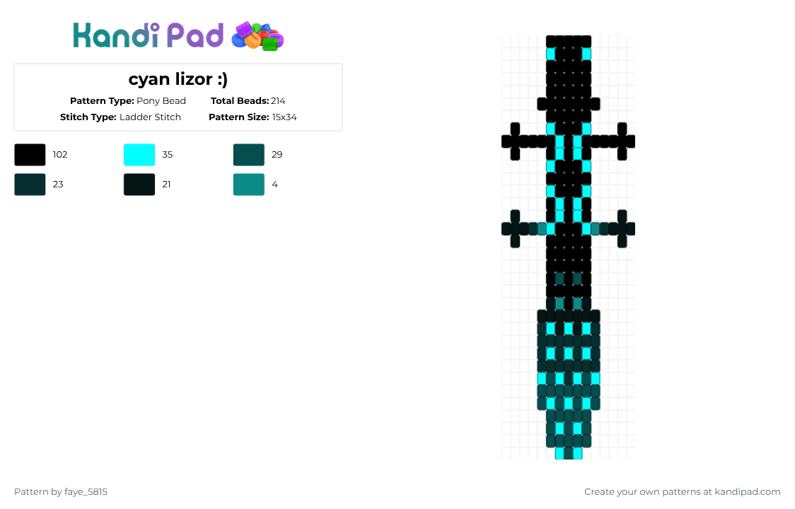 cyan lizor :) - Pony Bead Pattern by faye_5815 on Kandi Pad - black,light blue
