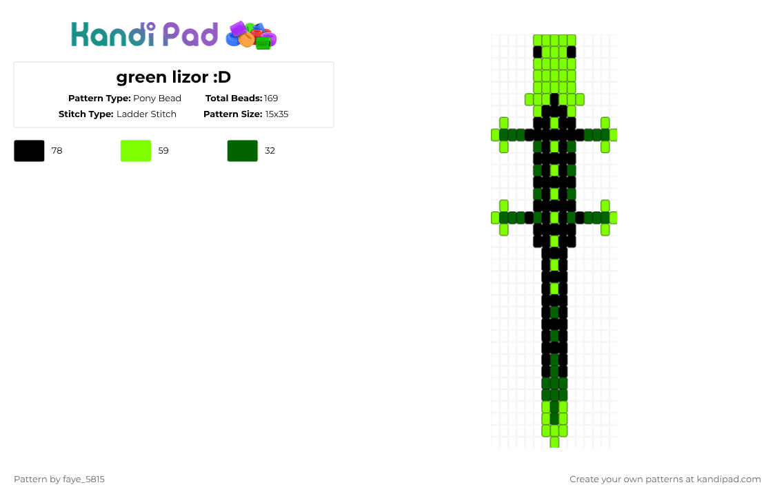 green lizor :D - Pony Bead Pattern by faye_5815 on Kandi Pad - rain world,green,black