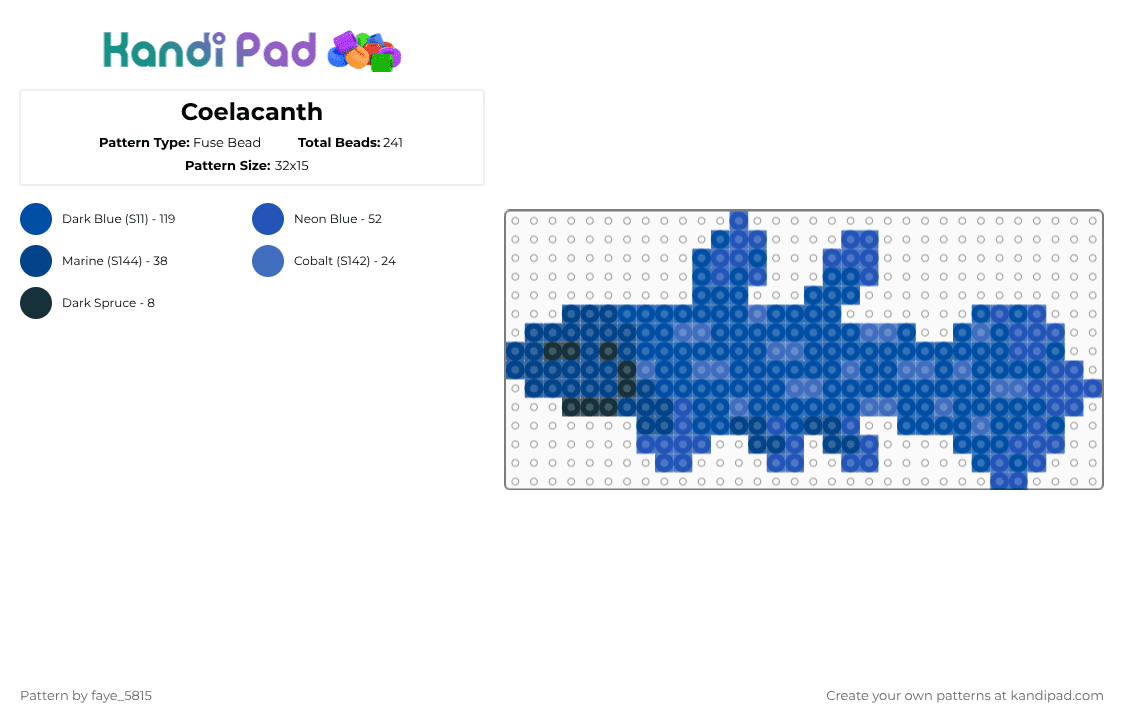 Coelacanth - Fuse Bead Pattern by faye_5815 on Kandi Pad - blue,fish,marine,deep sea,fossil