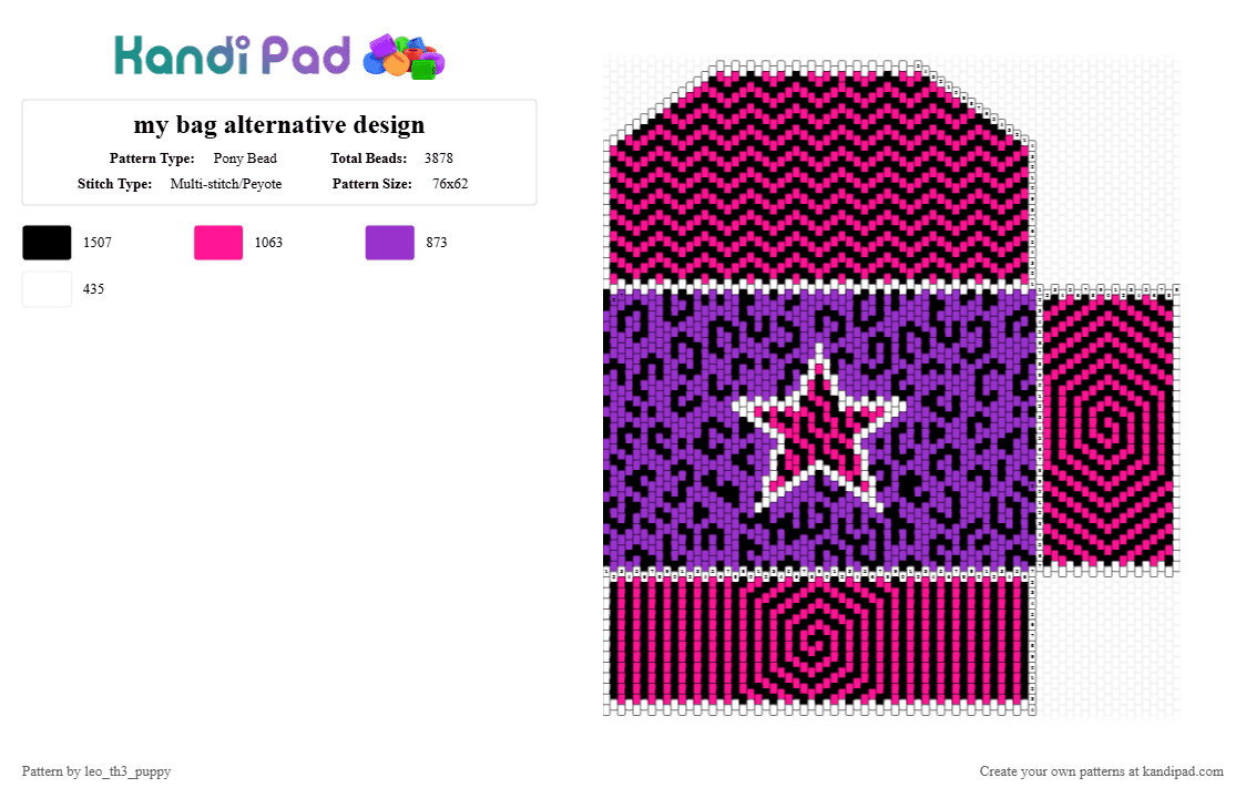 my bag alternative design - Pony Bead Pattern by leo_th3_puppy on Kandi Pad - pink,purple,star,leopard print,cheetah print,bag,panel,stripes,swirl