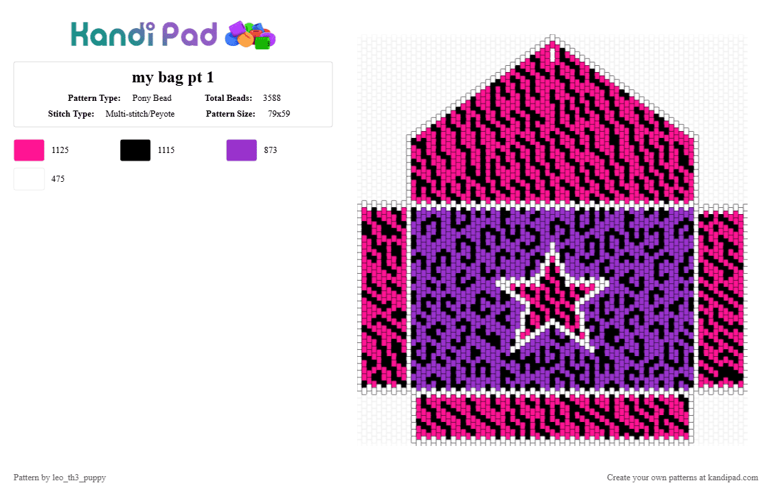 my bag pt 1 - Pony Bead Pattern by leo_th3_puppy on Kandi Pad - pink,purple,star,leopard print,cheetah print,bag,panel