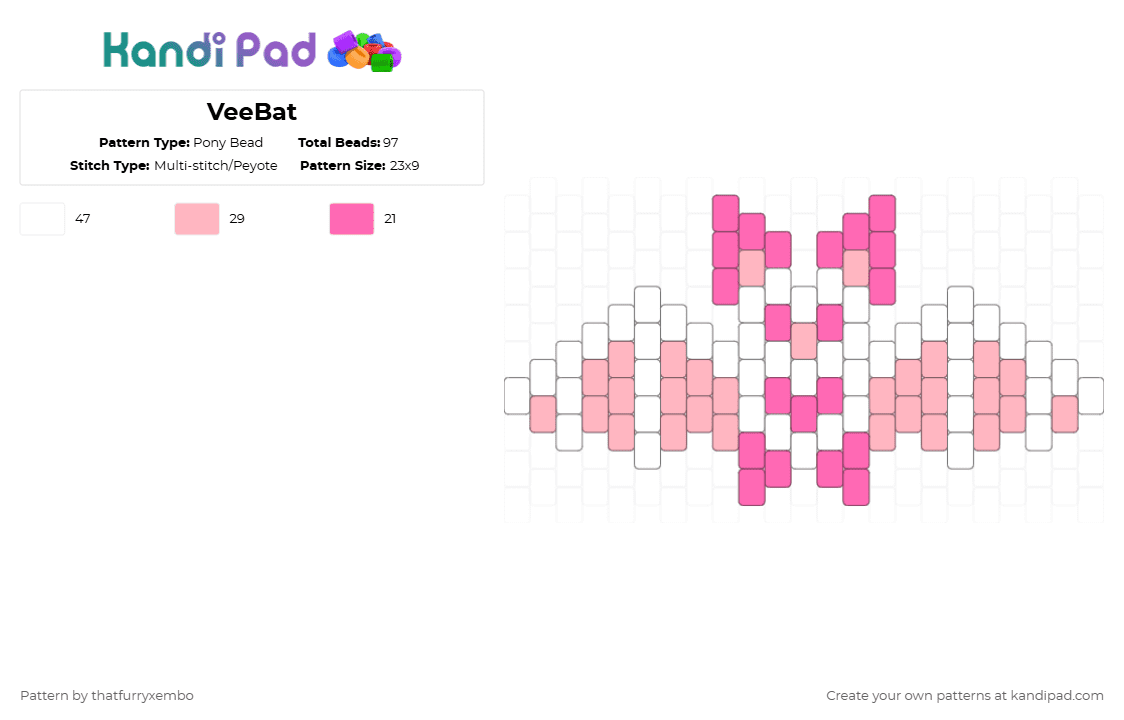 VeeBat - Pony Bead Pattern by thatfurryxembo on Kandi Pad - pink,white,bat,animal,animals