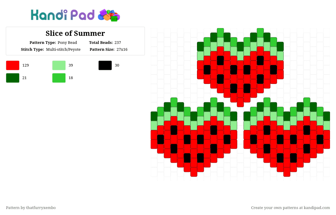 Slice of Summer - Pony Bead Pattern by thatfurryxembo on Kandi Pad - red,cotdromance,watermelon,heart,hearts,summer,green