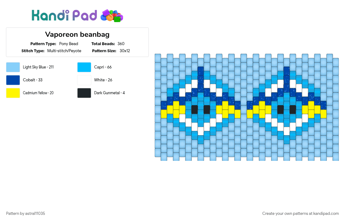 Vaporeon beanbag - Pony Bead Pattern by astral11035 on Kandi Pad - light blue