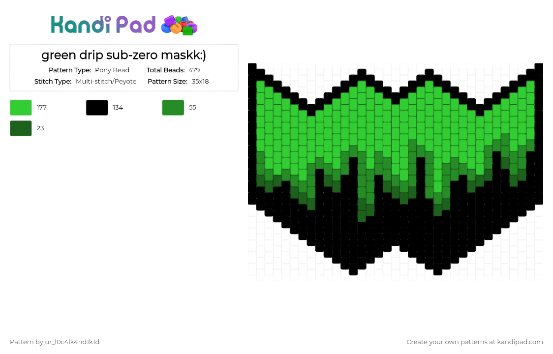 green drip sub-zero maskk:) - Pony Bead Pattern by ur_l0c4lk4nd1k1d on Kandi Pad - black,green