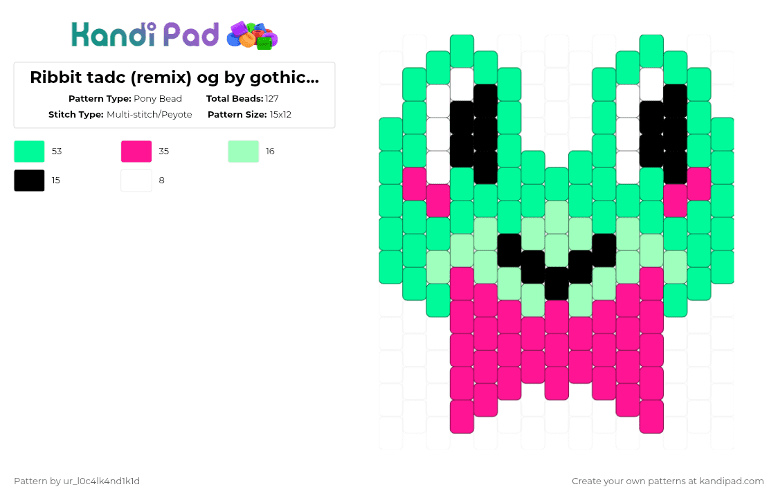Ribbit tadc (remix) og by gothicshrimpo - Pony Bead Pattern by ur_l0c4lk4nd1k1d on Kandi Pad - teal,pink,tadc,ribbittadc