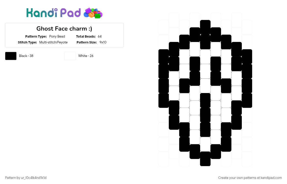 Ghost Face charm :) - Pony Bead Pattern by ur_l0c4lk4nd1k1d on Kandi Pad - black, white