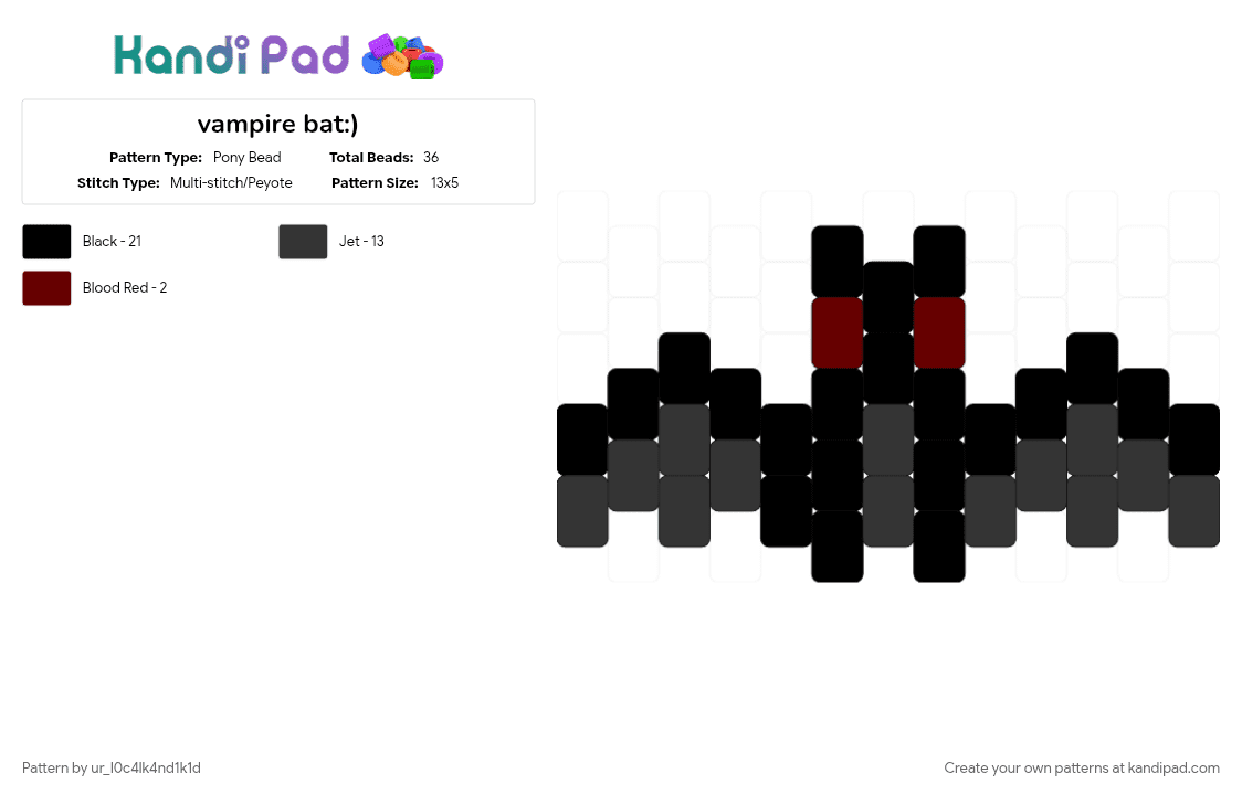 vampire bat:) - Pony Bead Pattern by ur_l0c4lk4nd1k1d on Kandi Pad - black