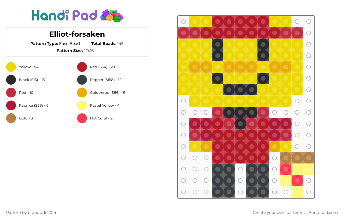 Elliot-forsaken - Fuse Bead Pattern by bluudude2014 on Kandi Pad - red,yellow