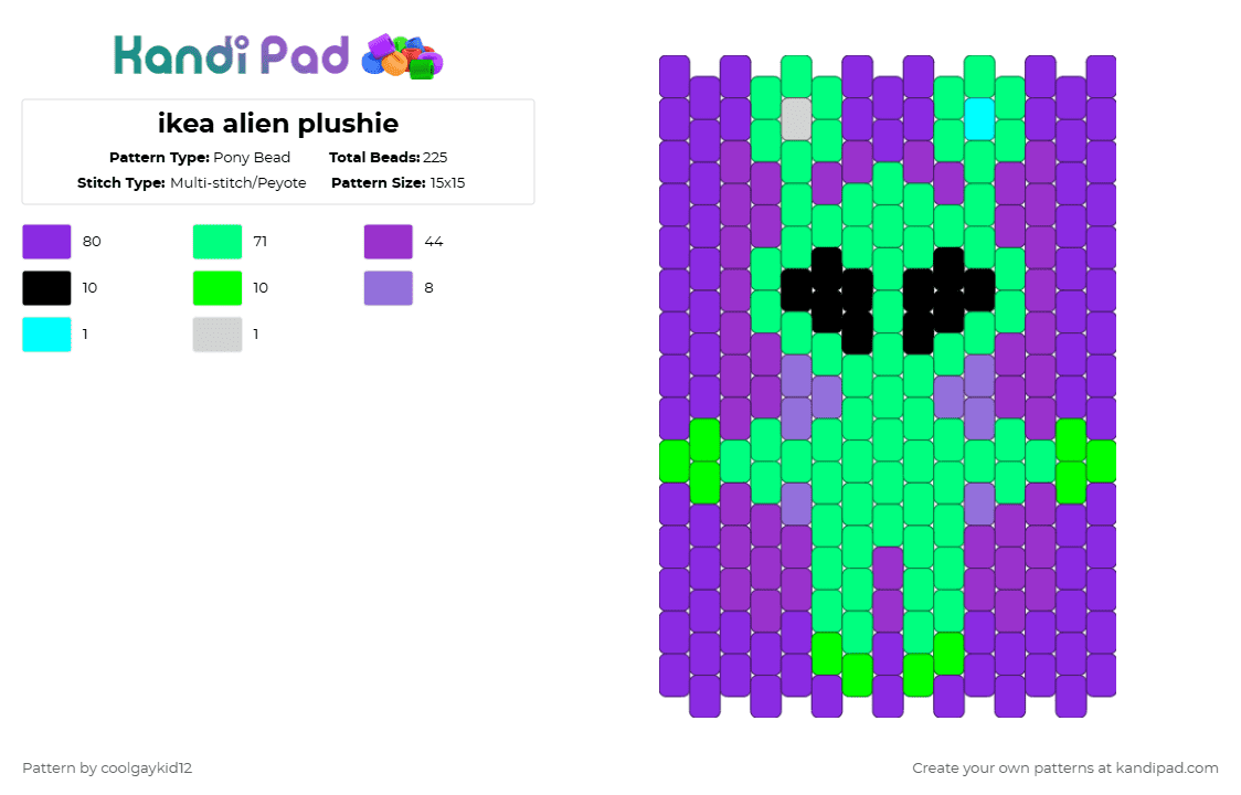 ikea alien plushie - Pony Bead Pattern by the_cooljayk1d on Kandi Pad - aftonsparv,teal,purple
