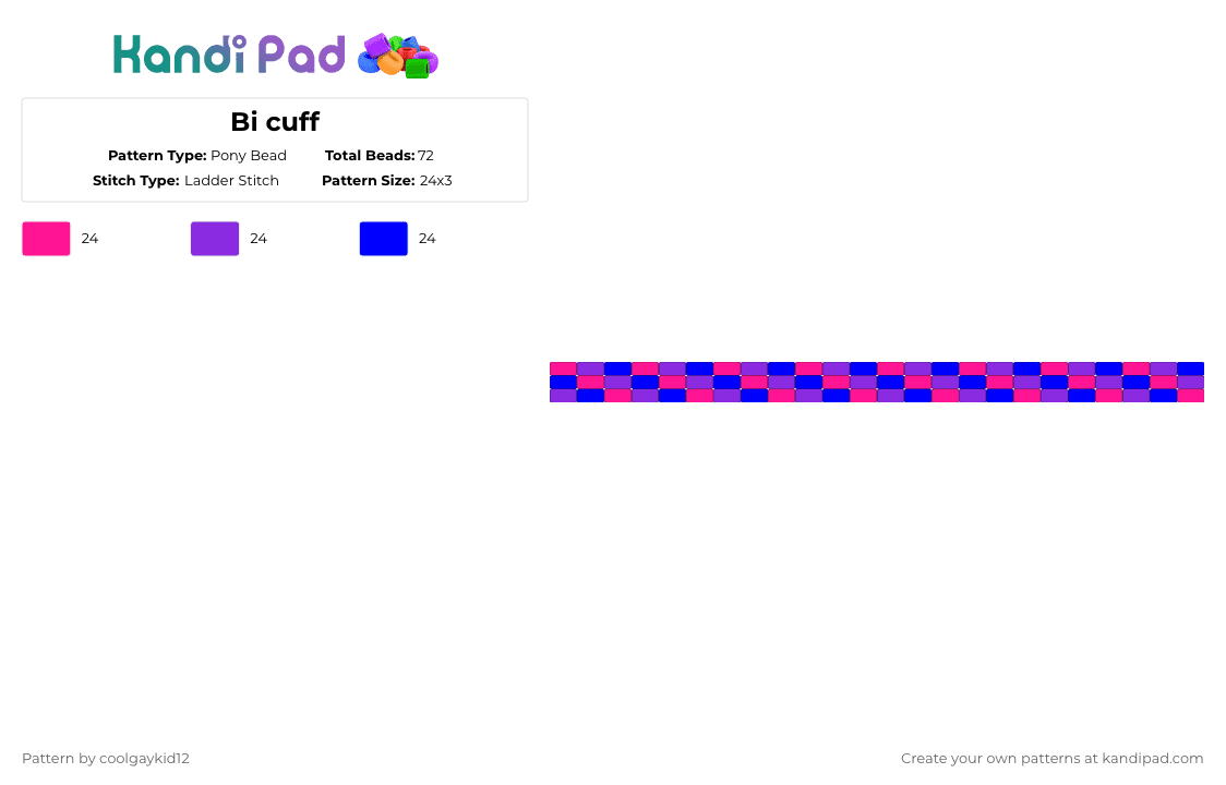 Bi cuff - Pony Bead Pattern by the_cooljayk1d on Kandi Pad - pink,purple,bisexual,pride,cool