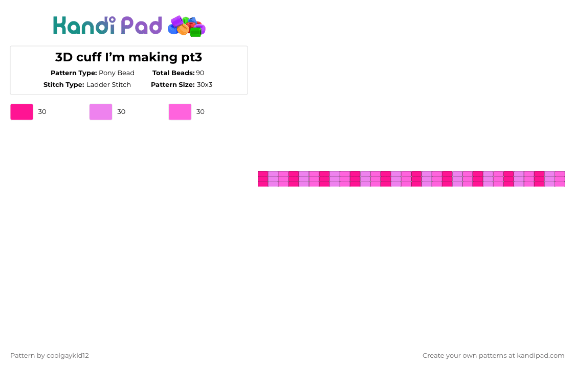 3D cuff I’m making pt3 - Pony Bead Pattern by the_cooljayk1d on Kandi Pad - pink