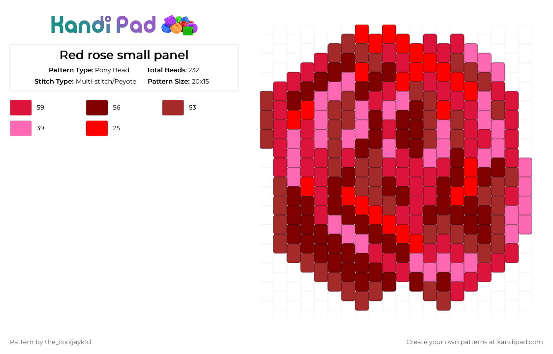 Red rose small panel - Pony Bead Pattern by the_cooljayk1d on Kandi Pad - red,rose,flower,panel