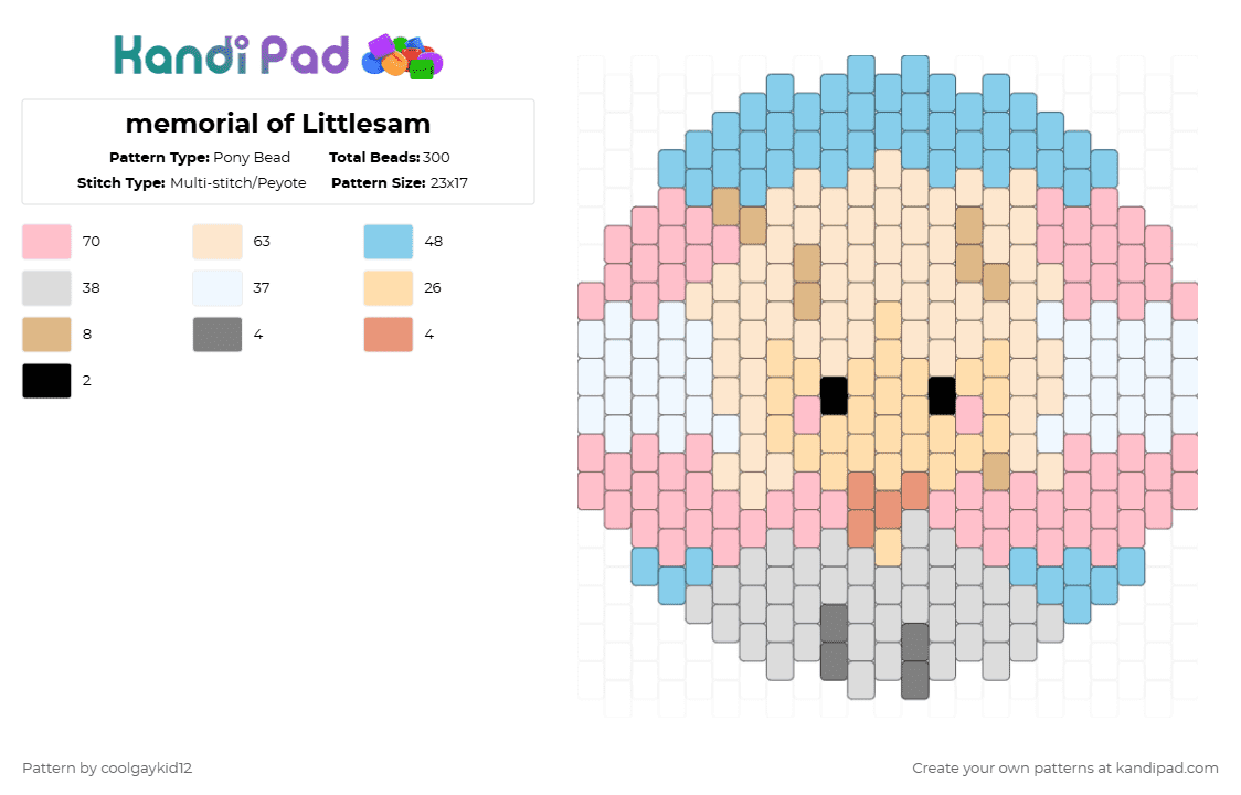 memorial of Littlesam - Pony Bead Pattern by the_cooljayk1d on Kandi Pad - pink,beige,light blue,littlesam,love,friend