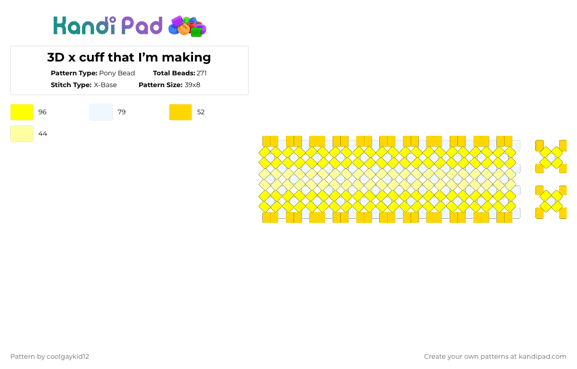3D cuff that I’m making pt2 - Pony Bead Pattern by the_cooljayk1d on Kandi Pad - yellow,white