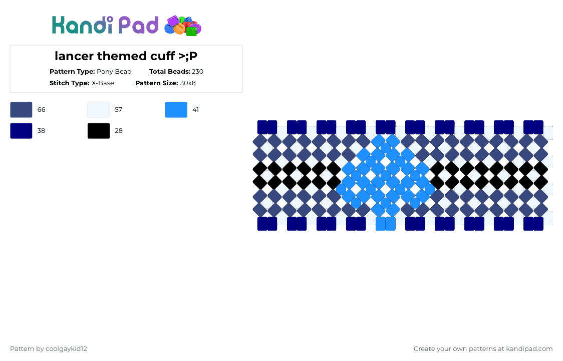 lancer themed cuff >;P - Pony Bead Pattern by the_cooljayk1d on Kandi Pad - blue,lancer,deltarune