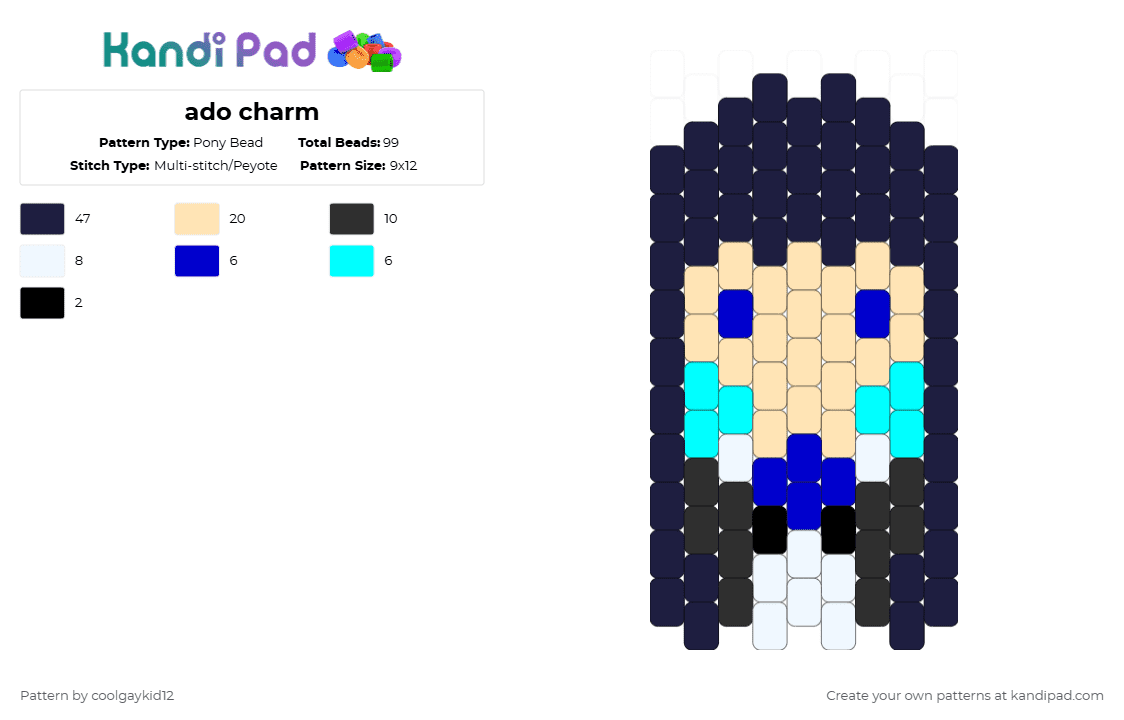 ado charm - Pony Bead Pattern by the_cooljayk1d on Kandi Pad - black,beige,ado,jpop,cool