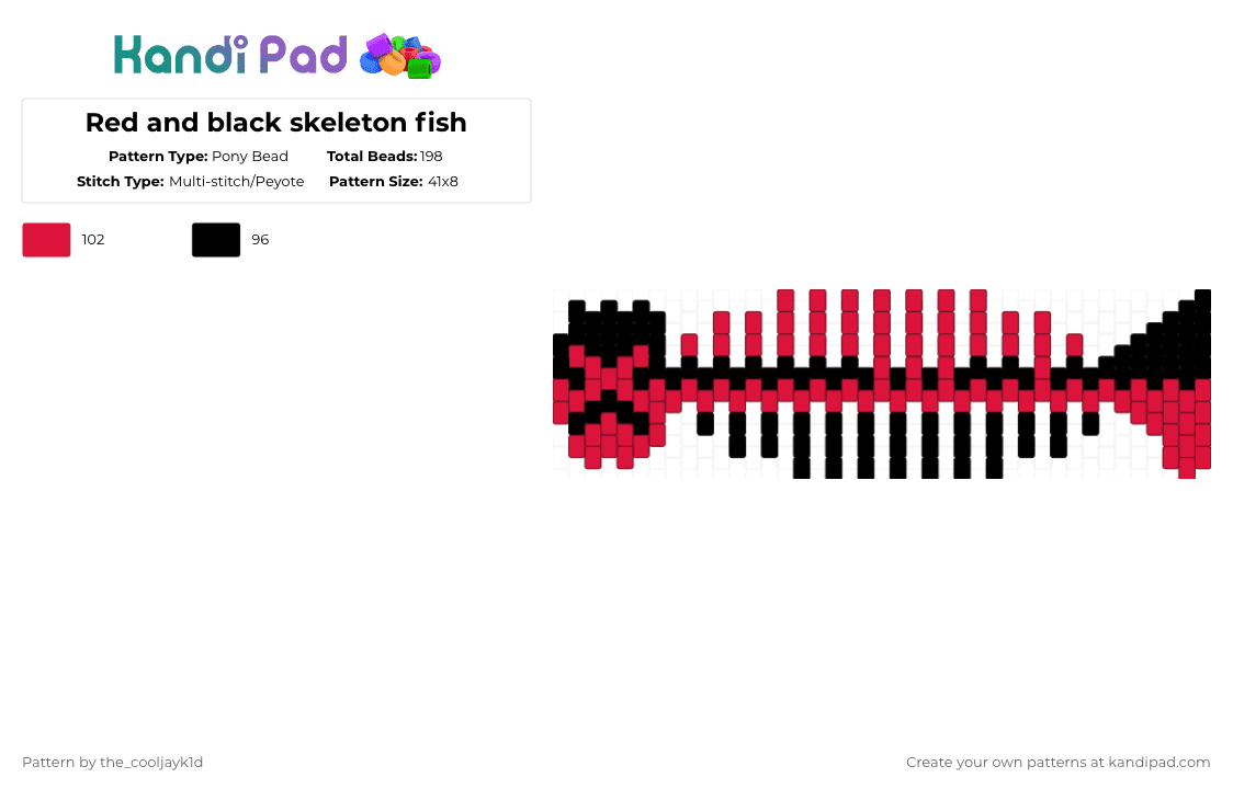 Red and black skeleton fish - Pony Bead Pattern by the_cooljayk1d on Kandi Pad - black,red,cotdboldcolors,fish,skeleton,cool