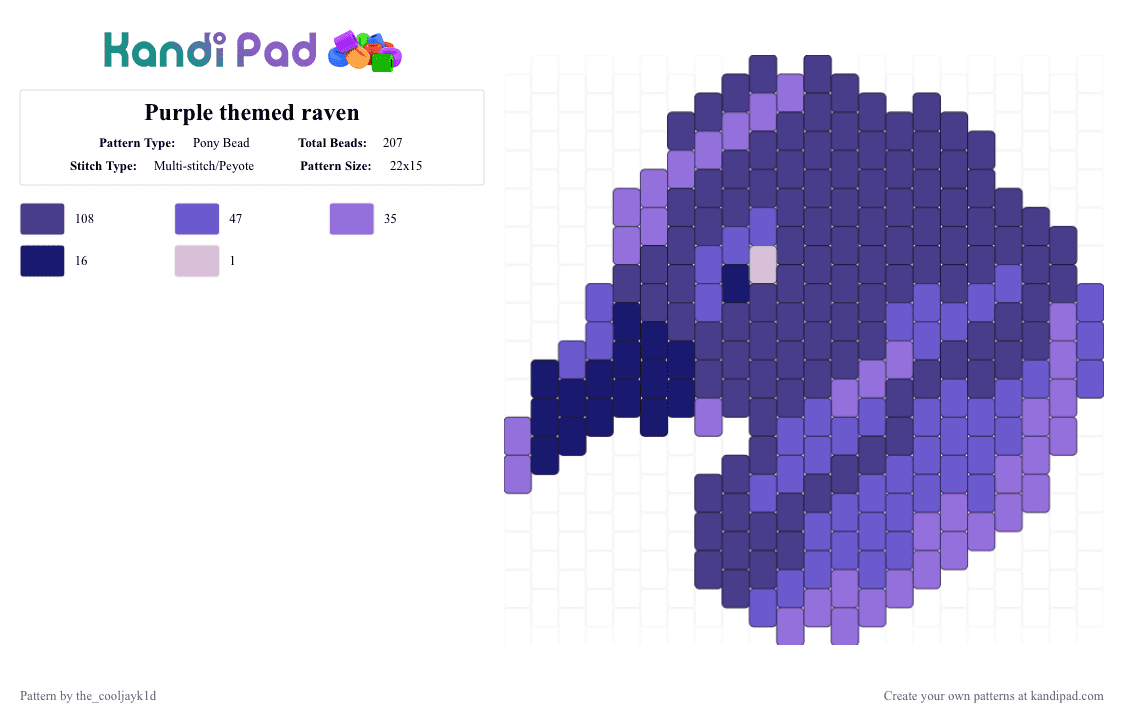 Purple themed raven - Pony Bead Pattern by the_cooljayk1d on Kandi Pad - purple,crovids,raven,black,pirple,birds,cool