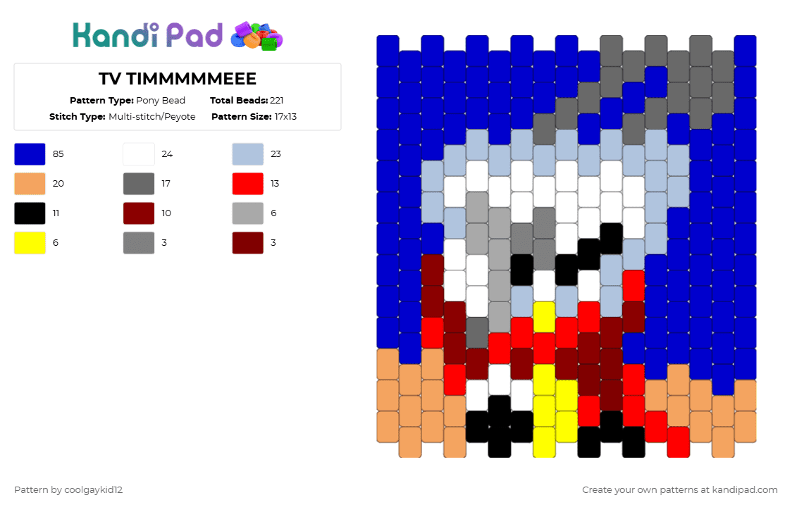 TV TIMMMMMEEE - Pony Bead Pattern by the_cooljayk1d on Kandi Pad - light blue,red,purple,deltarune,tenna,cool