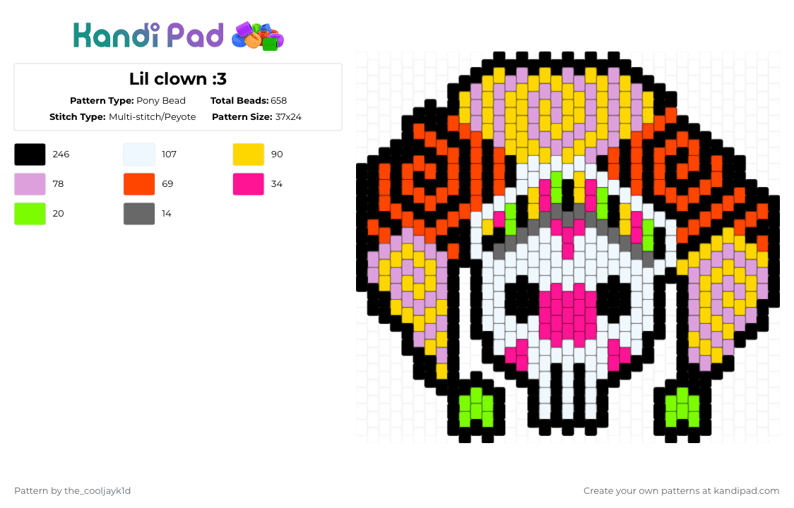 Lil clown :3 - Pony Bead Pattern by the_cooljayk1d on Kandi Pad - red,pink,yellow,clown,spiral,silly
