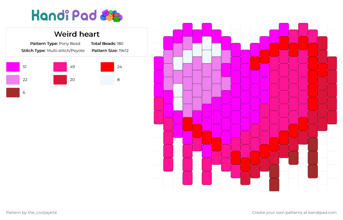 Weird heart - Pony Bead Pattern by the_cooljayk1d on Kandi Pad - pink,red,heart,fake blood,vibrant,cool