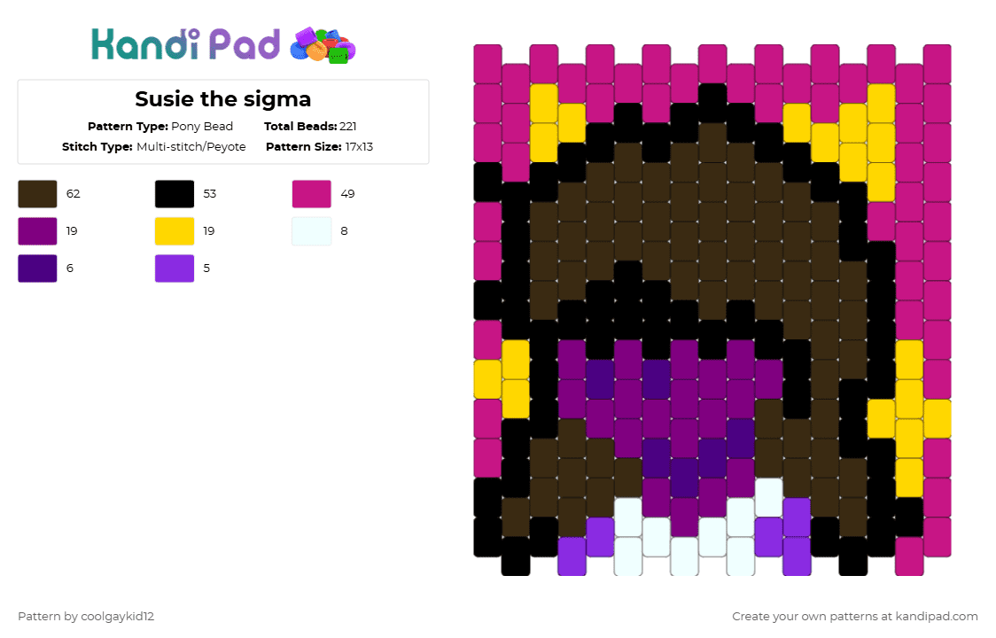 Susie the sigma - Pony Bead Pattern by the_cooljayk1d on Kandi Pad - pink,brown,susie,deltarune,cool