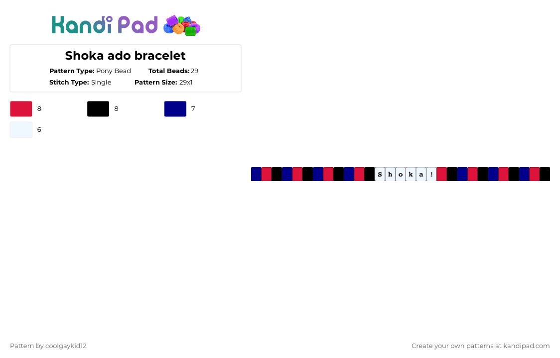 Shoka ado bracelet - Pony Bead Pattern by the_cooljayk1d on Kandi Pad - red,purple