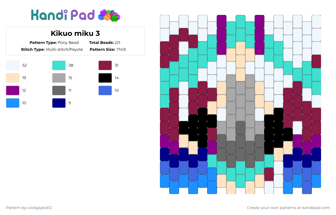 Kikuo miku 3 - Pony Bead Pattern by the_cooljayk1d on Kandi Pad - light blue,pink,beige,kikuo,vocaloid,cool