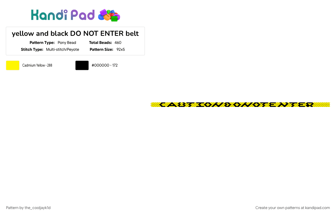 yellow and black DO NOT ENTER belt - Pony Bead Pattern by the_cooljayk1d on Kandi Pad - belt, black, caution tape, do not enter, yellow