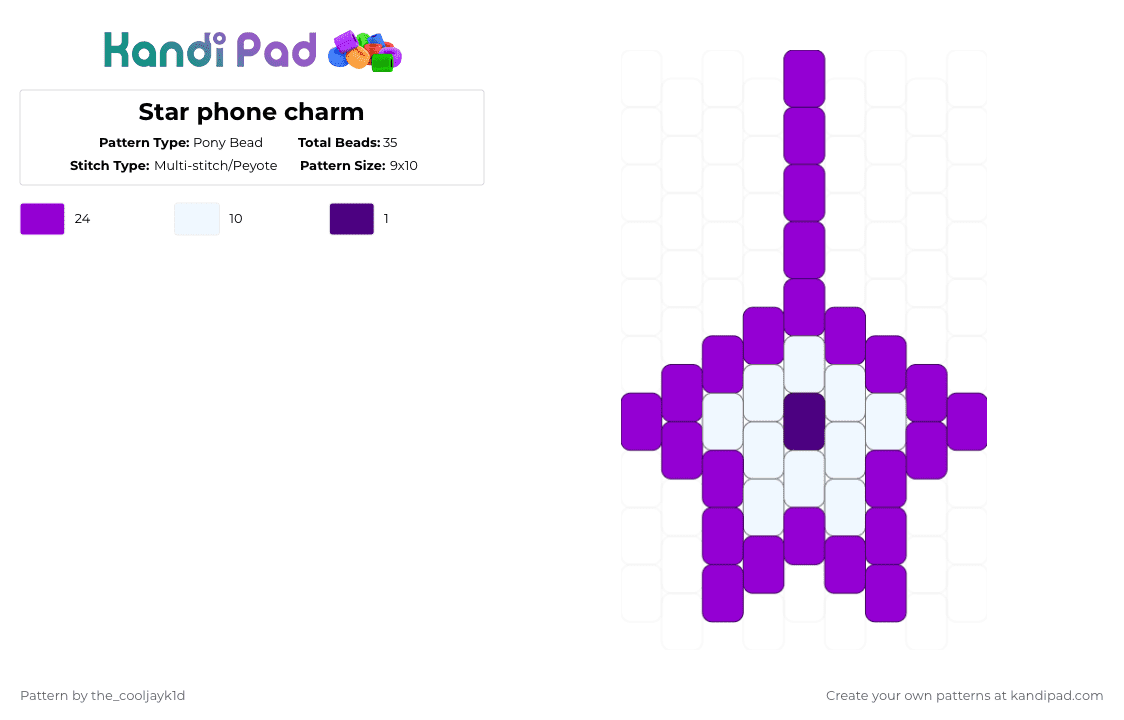 Star phone charm - Pony Bead Pattern by the_cooljayk1d on Kandi Pad - purple,white,star,cool,phone