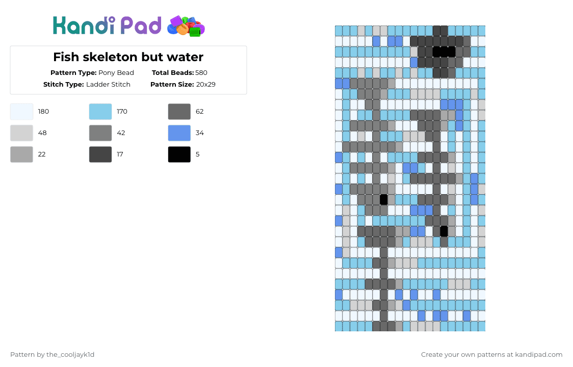 Fish skeleton but water - Pony Bead Pattern by the_cooljayk1d on Kandi Pad - light blue,fish,skeleton,decor