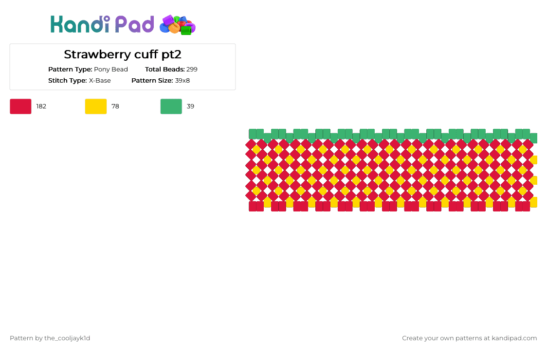 Strawberry cuff pt2 - Pony Bead Pattern by the_cooljayk1d on Kandi Pad - red,strawberry,fruit,cuff,cool