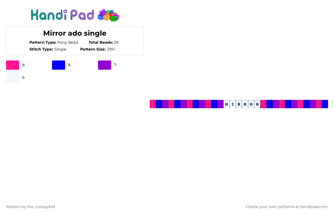 Mirror ado single - Pony Bead Pattern by the_cooljayk1d on Kandi Pad - pink,purple,ado,mirror,jpop,cool