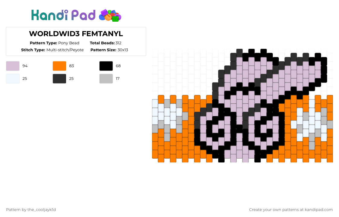 WORLDWID3 FEMTANYL - Pony Bead Pattern by the_cooljayk1d on Kandi Pad - orange,pink,fentanyl,music,hyperpop,cool