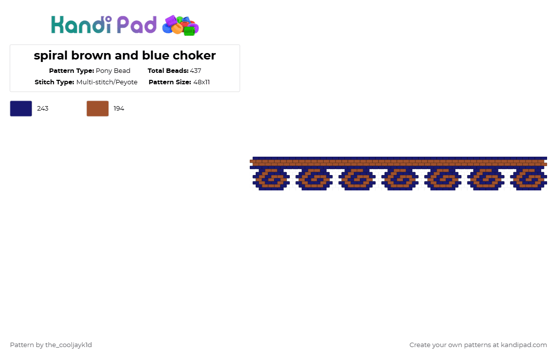 spiral brown and blue choker - Pony Bead Pattern by the_cooljayk1d on Kandi Pad - purple,red,cool,spirals,kermit the frog