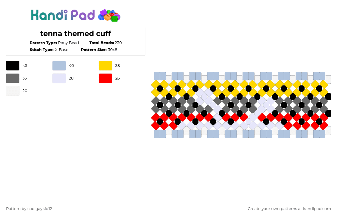tenna themed cuff - Pony Bead Pattern by the_cooljayk1d on Kandi Pad - light blue,gray,yellow,cool,deltarune,tenna