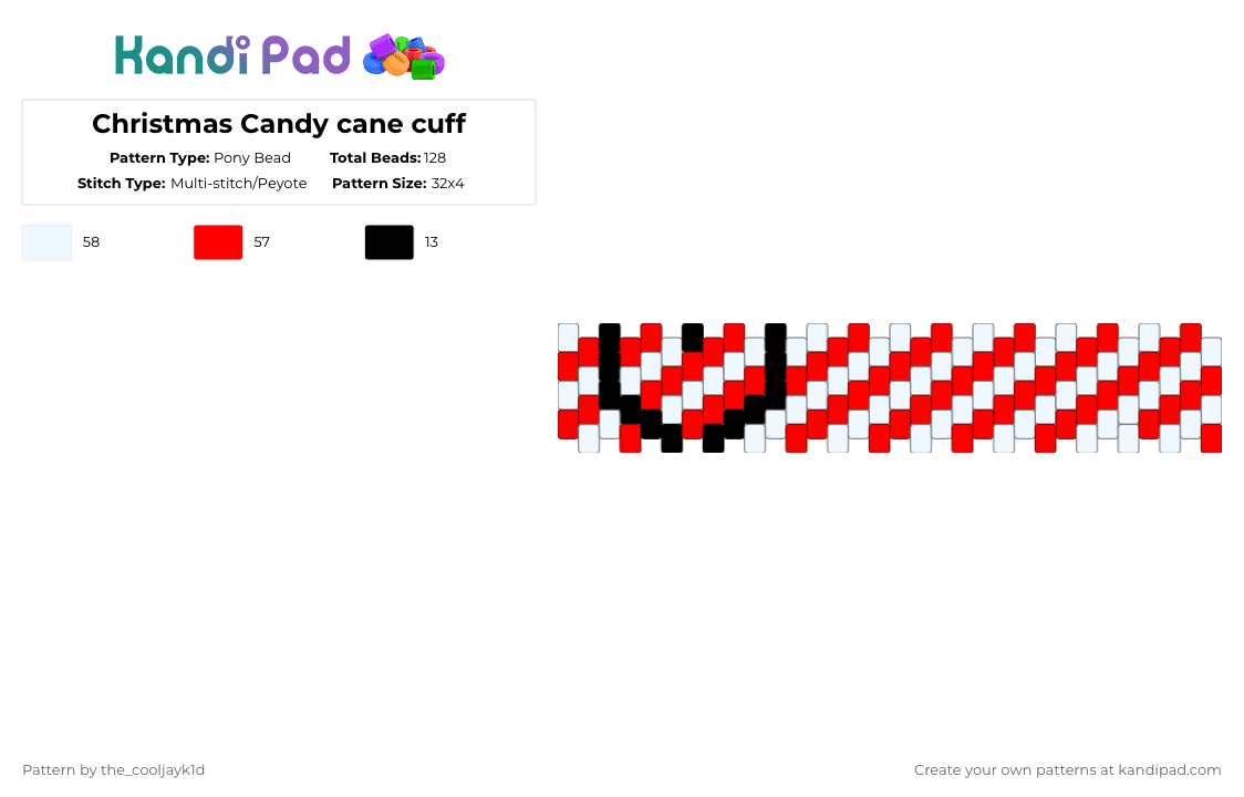 Christmas Candy cane cuff - Pony Bead Pattern by the_cooljayk1d on Kandi Pad - white,red,cotdchristmas2025,cool,candy cane