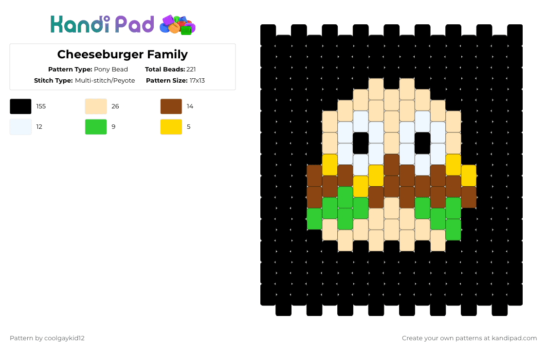 Cheeseburger Family - Pony Bead Pattern by the_cooljayk1d on Kandi Pad - black,beige,red,jack stauber,music,cool