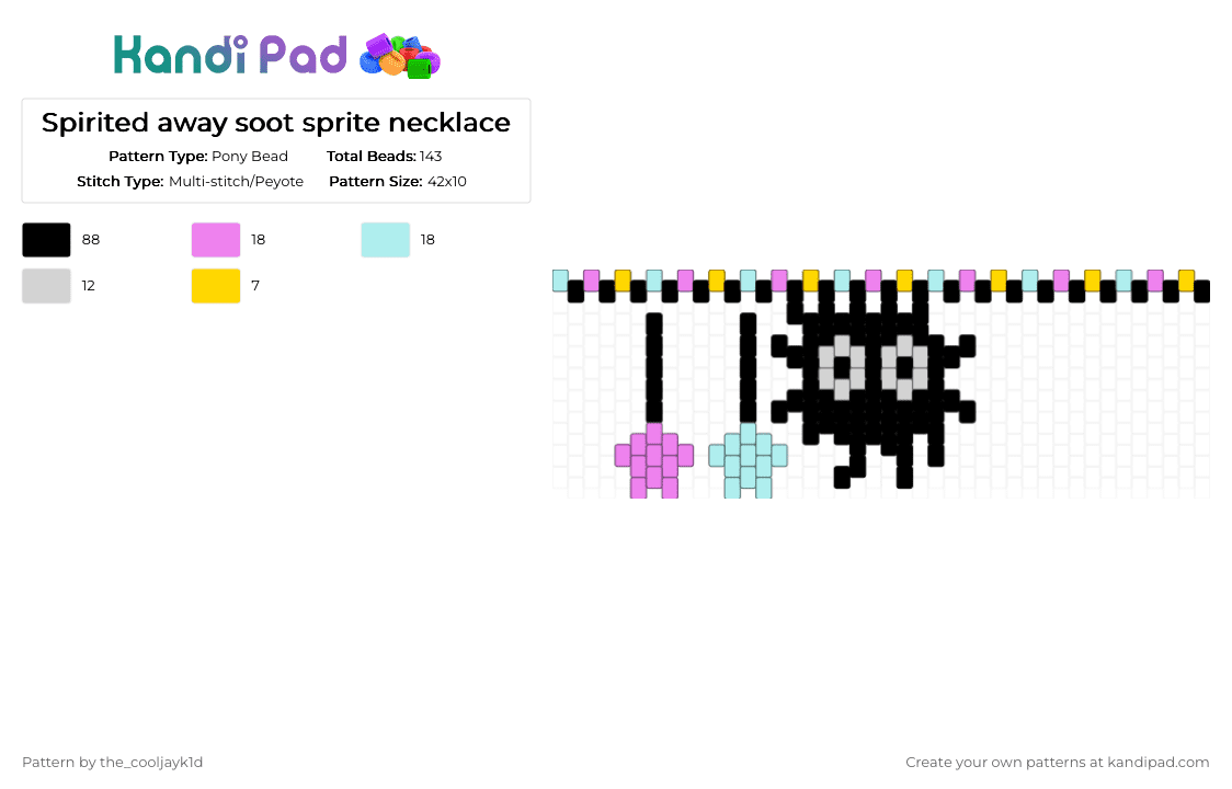 Spirited away soot sprite necklace - Pony Bead Pattern by the_cooljayk1d on Kandi Pad - black,pink,light blue,spirited away,soot sprite,studio ghibli,cool,fantasy
