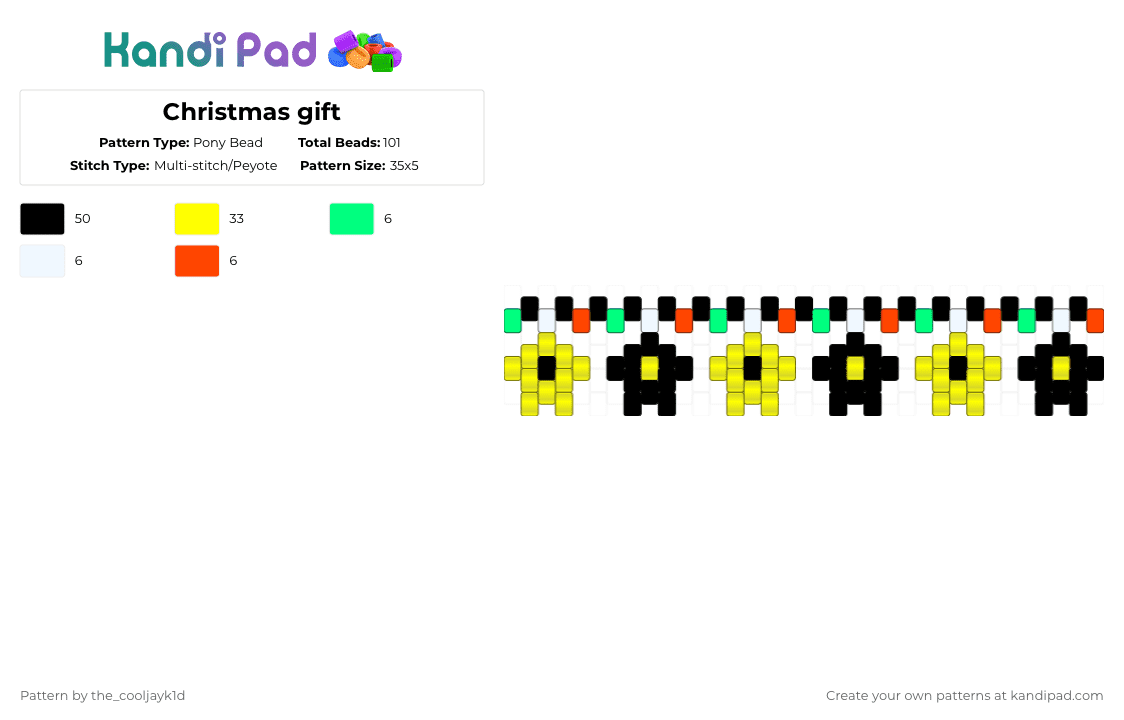 Christmas gift - Pony Bead Pattern by the_cooljayk1d on Kandi Pad - black,yellow
