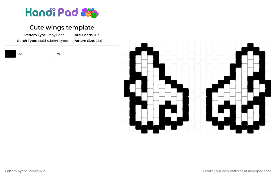 Cute wings template - Pony Bead Pattern by the_cooljayk1d on Kandi Pad - black, cool, template, tenplate, white, wings