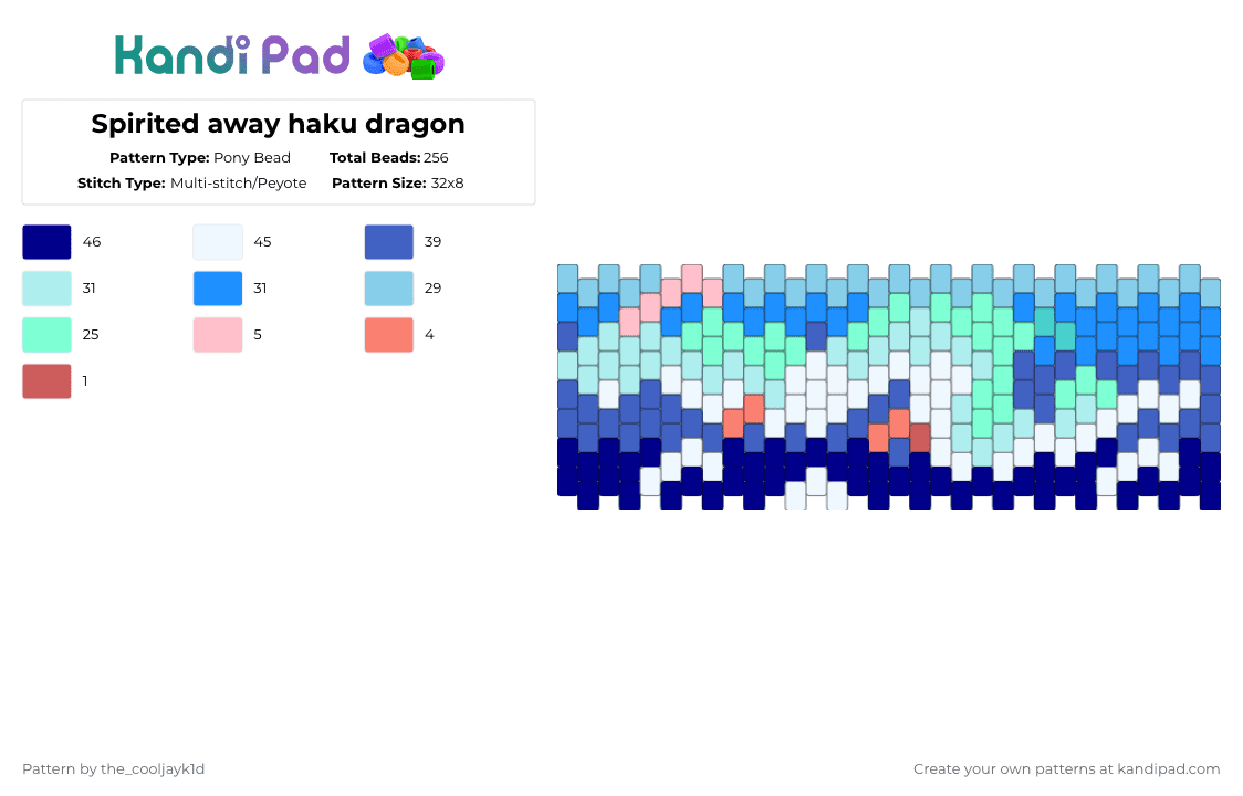 Spirited away haku dragon - Pony Bead Pattern by the_cooljayk1d on Kandi Pad - light blue,blue,purple,studio ghibli,haku,spirited away,dragon,anime,cool