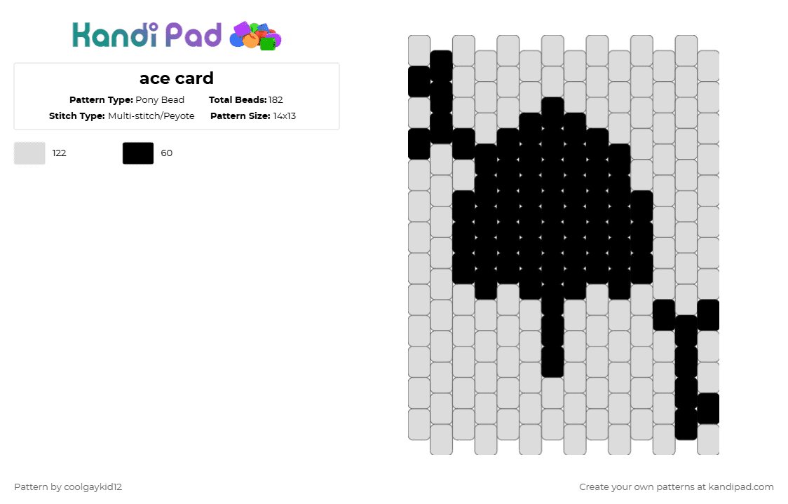 Ace card Pony Bead Pattern - Kandi Pad | Kandi Patterns, Fuse Bead ...