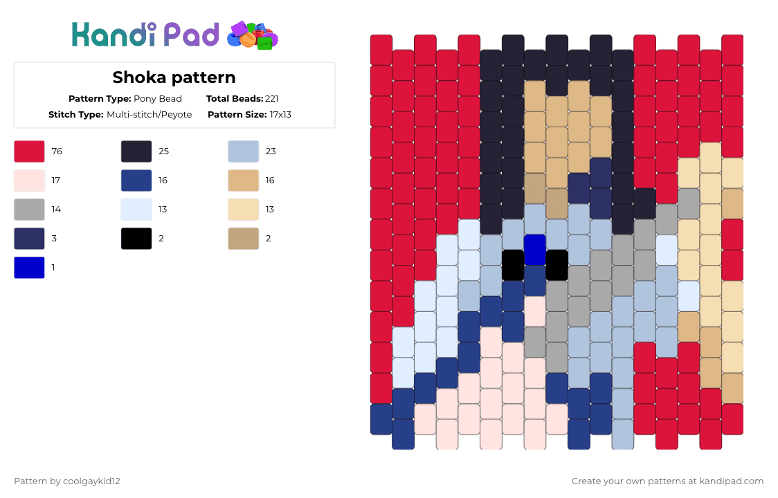 Shoka pattern - Pony Bead Pattern by the_cooljayk1d on Kandi Pad - beige,red,ado,jpop,cool