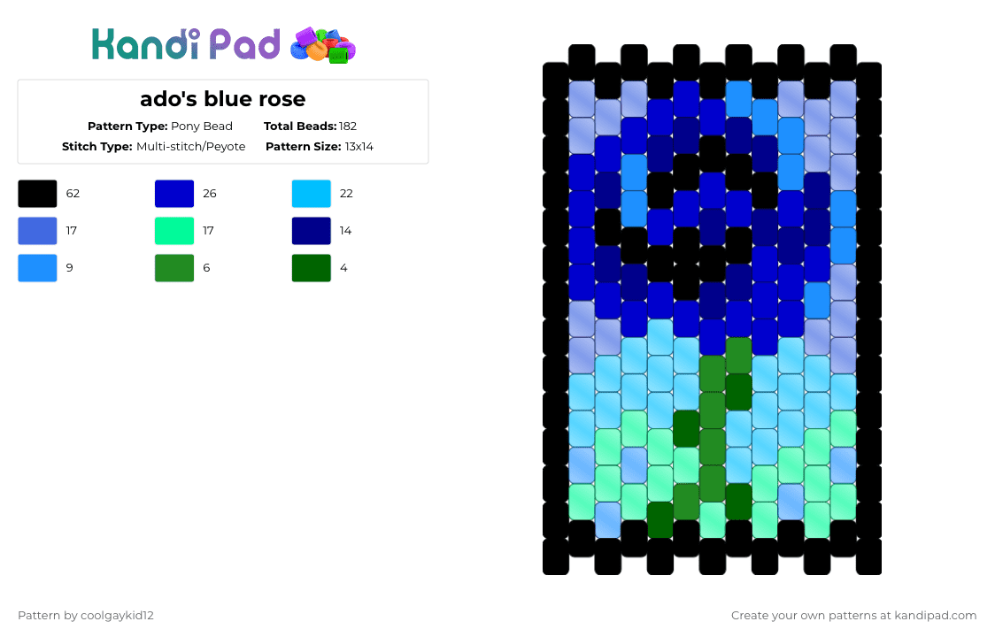 ado\'s blue rose - Pony Bead Pattern by the_cooljayk1d on Kandi Pad - purple,light blue,ado,rose,blue,jpop,cool