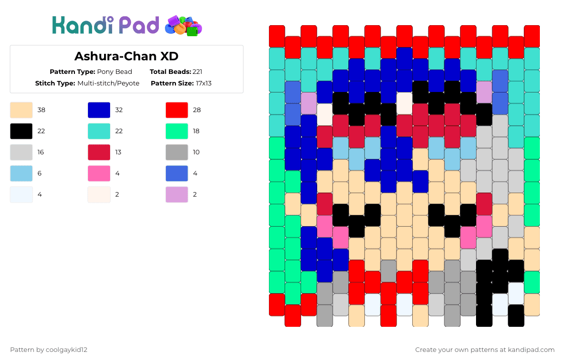 Ashura-Chan XD - Pony Bead Pattern by the_cooljayk1d on Kandi Pad - red,light blue,purple,beige,ado,jpop,cool
