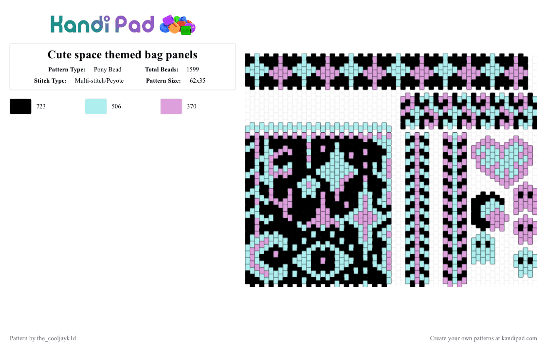 Cute space themed bag panels - Pony Bead Pattern by the_cooljayk1d on Kandi Pad - light blue,pink,star,moon,space,bag,panel,cool